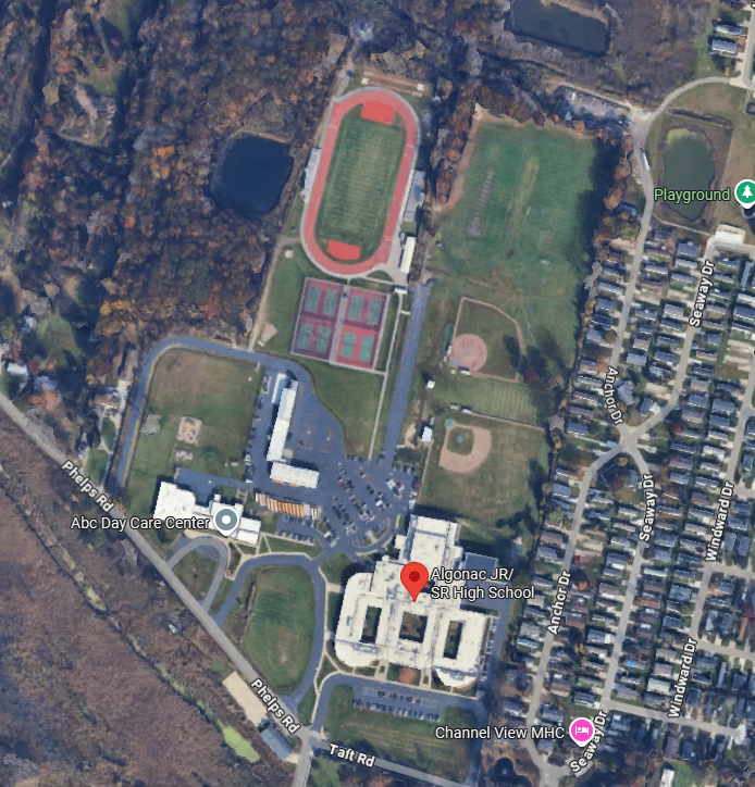 Overhead view of the Algonac Jr/Sr High School athletic complex
